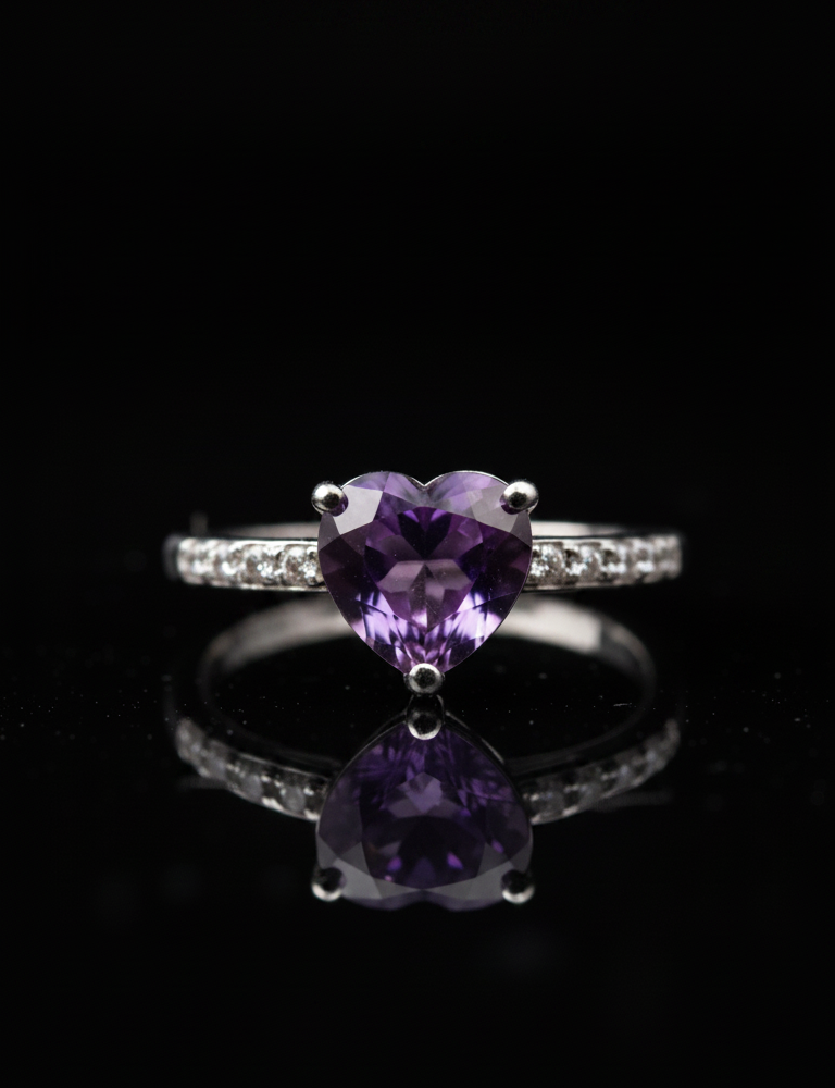 Anillo Cœur d'Améthyste con Amatista Corte Corazón en Plata 925