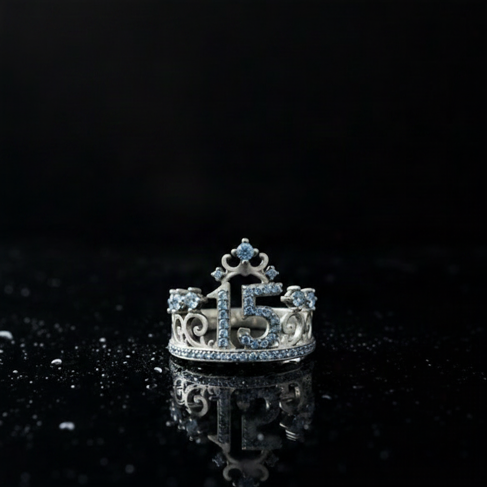 Anillo Couronne Bleue para Quince Años en Plata 925 con Zircones Azules