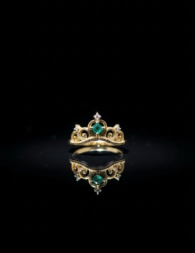 Anillo Corona Esmeralda en Oro 18k con Esmeralda Natural y Diamantes VVS1