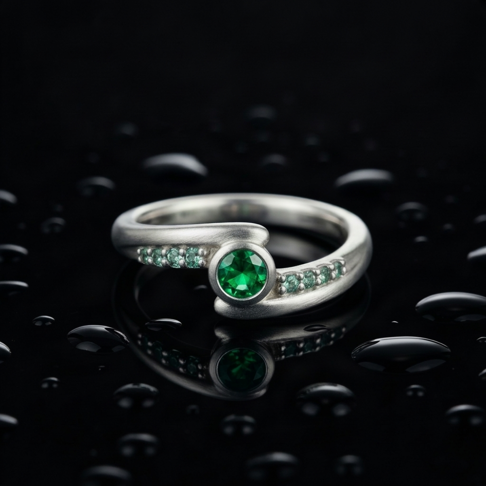 Anillo Comète Émeraude para Dama con Esmeralda Natural de 3 mm en Plata 925