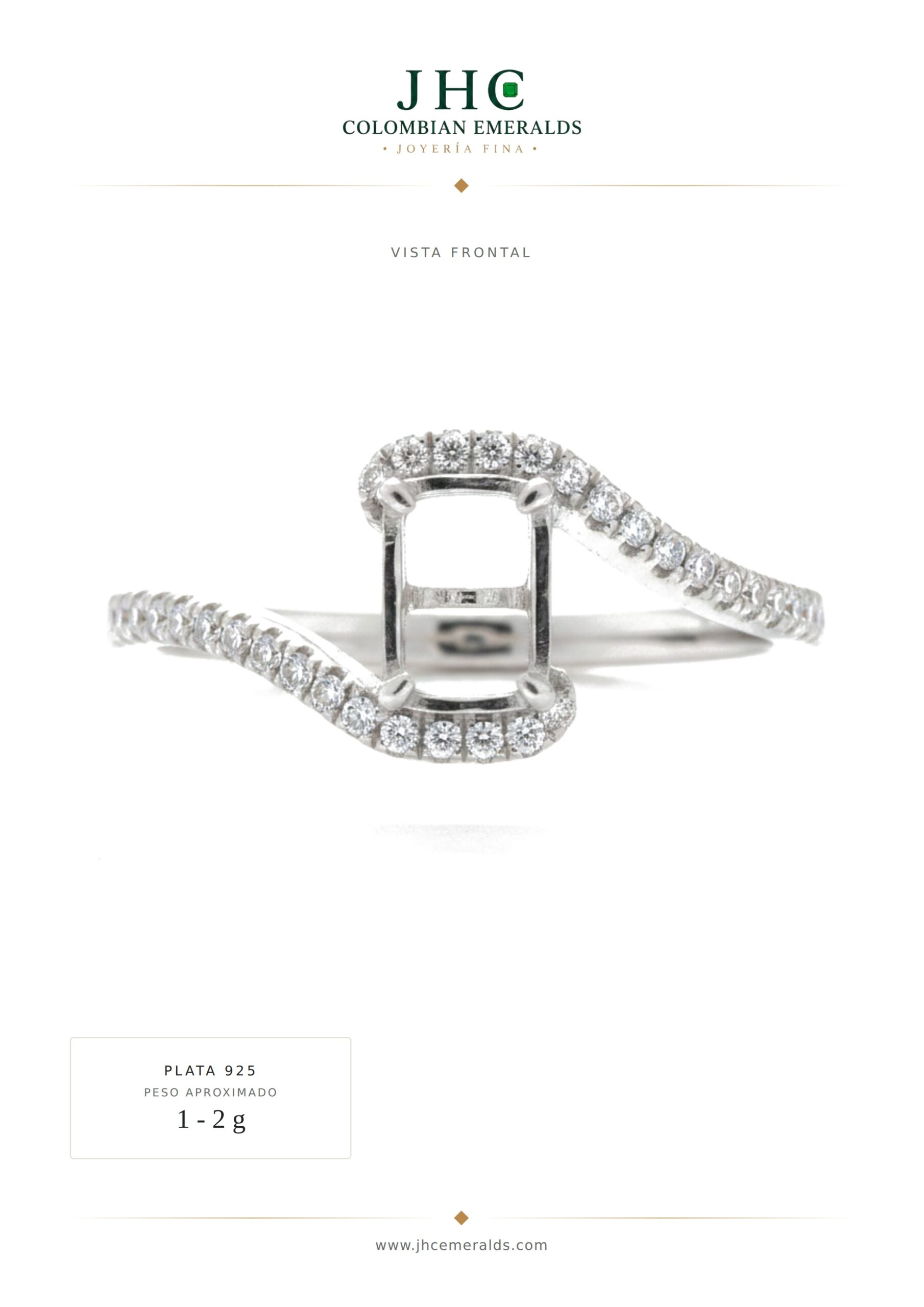 Montura mayorista ANILLO-05 Montura de anillo bypass para dama, piedra rectangular con halo pave