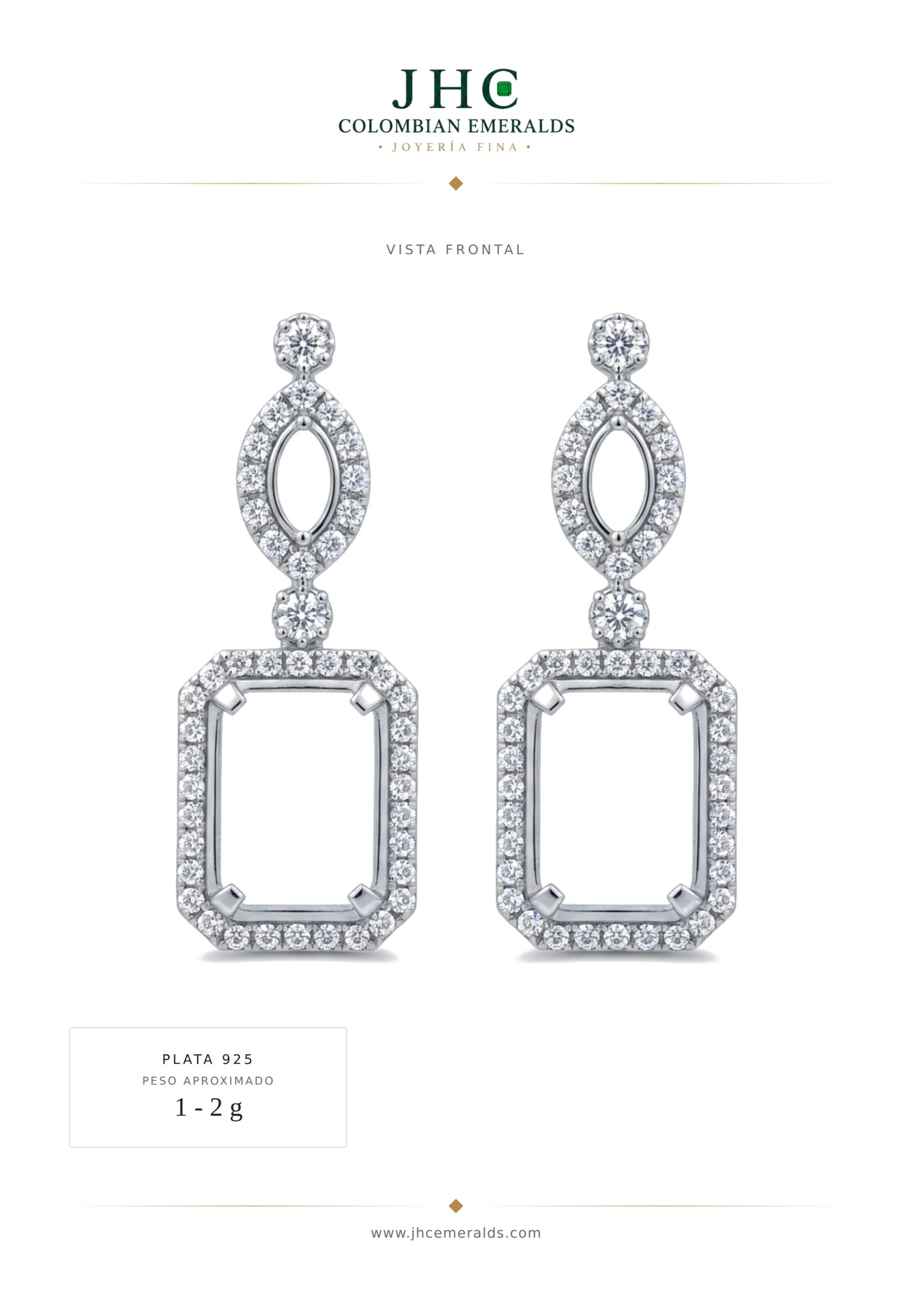 Montura mayorista ARETE-01 Montura de aretes colgantes, piedra baguette y talla esmeralda
