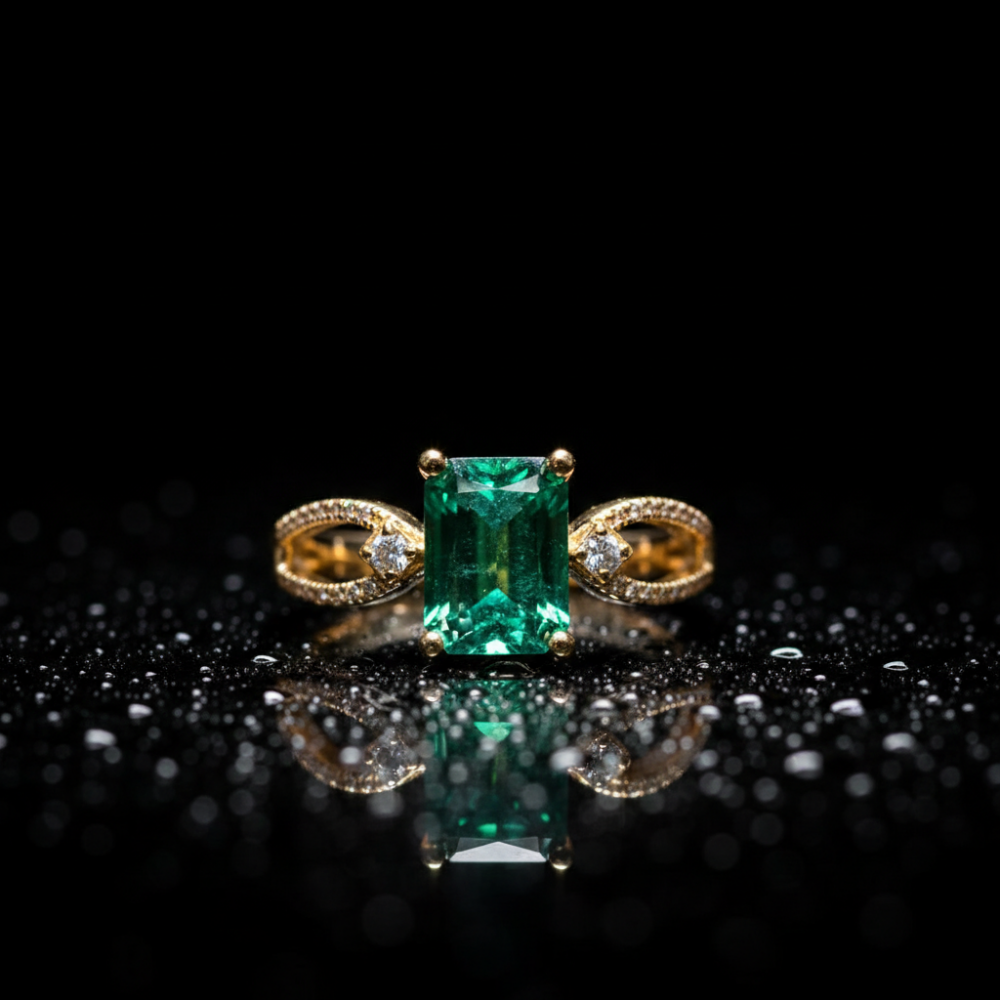 Anillo Duchesse Émeraude con Esmeralda Natural Colombiana en Oro Amarillo 18k