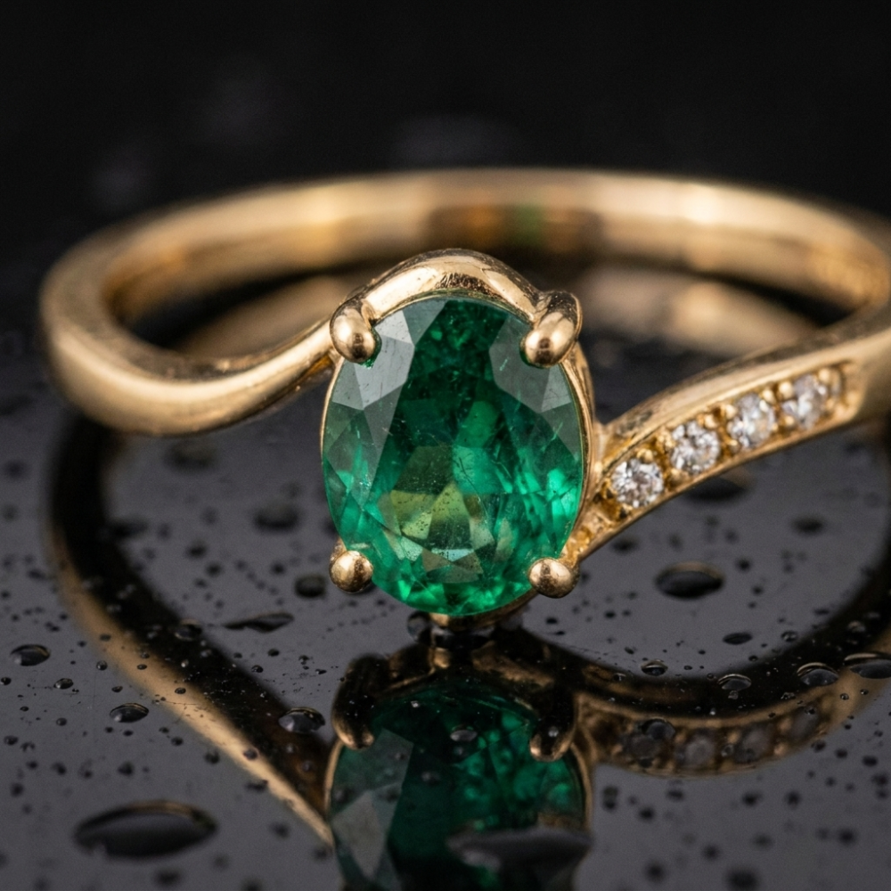 Anillo Impératrice Émeraude con Esmeralda Natural Colombiana en Oro Amarillo 18k