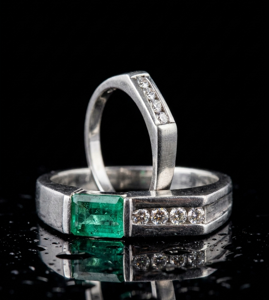 Anillo Sentinelle Émeraude para Caballero con Esmeralda Natural Colombiana en Plata Ley 925