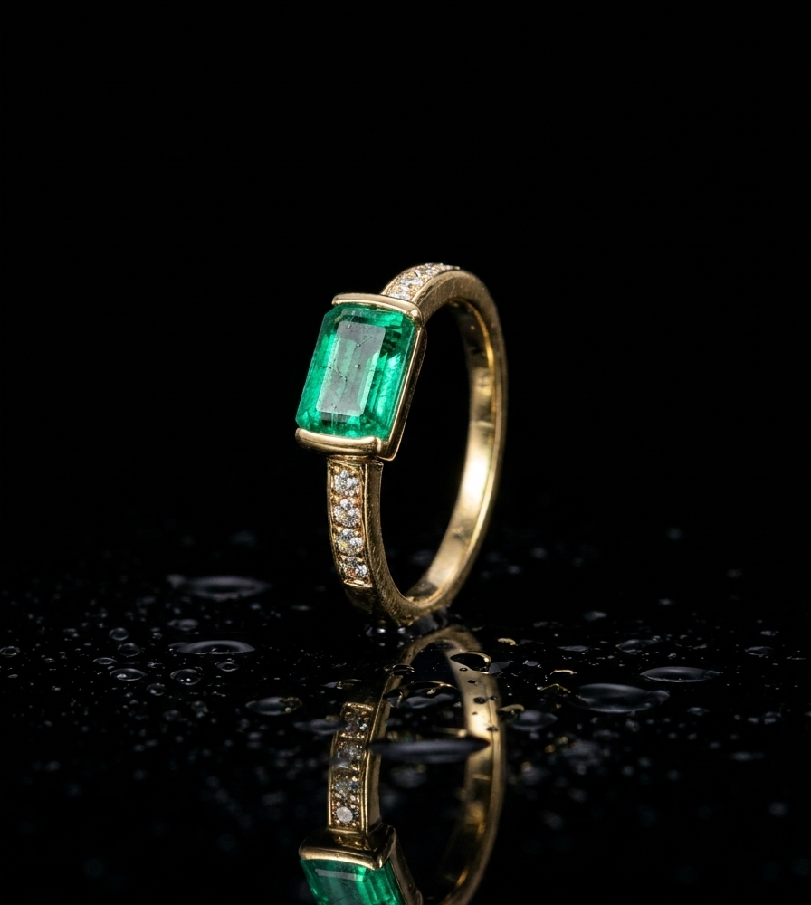 Anillo Aube Dorée con Esmeralda Natural Colombiana en Oro Amarillo 18k