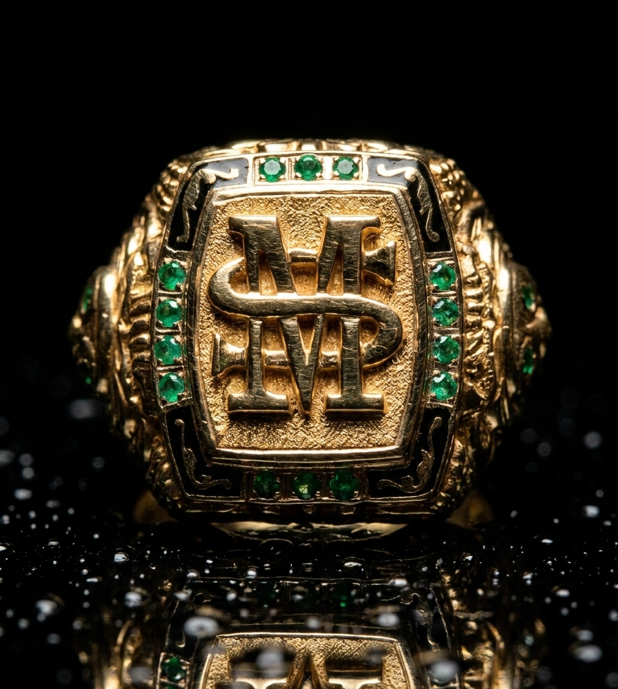 Anillo Blason Royal para Caballero con Esmeraldas Naturales Colombianas en Oro Amarillo 18k