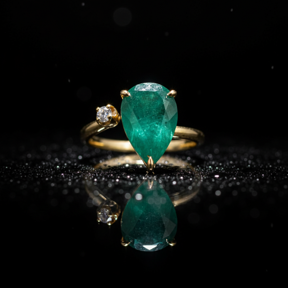 Anillo Larme d'Or con Esmeralda Natural Colombiana en Oro Amarillo 18k