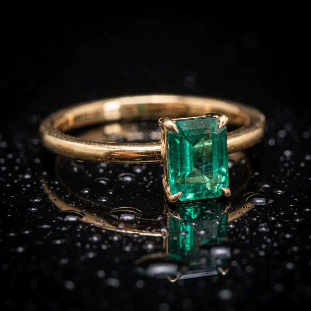 Anillo Aurélie con Esmeralda Natural Colombiana en Oro Amarillo 18k