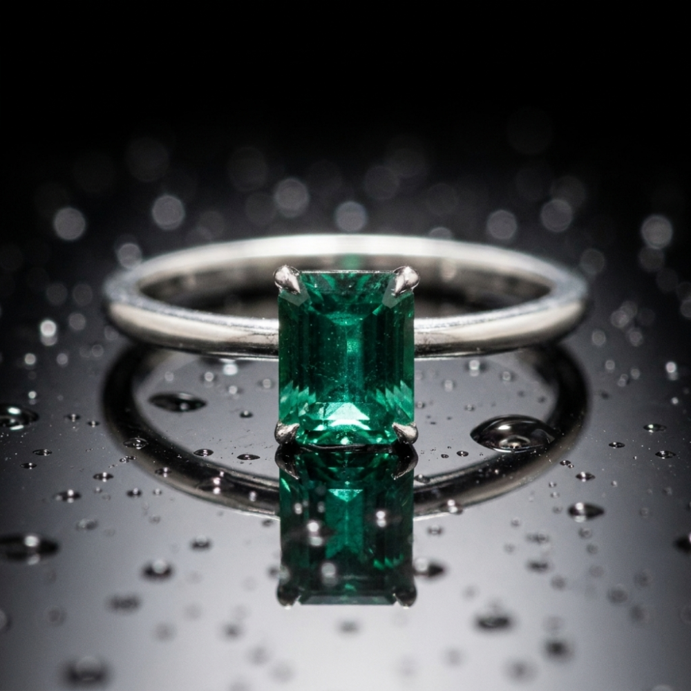 Anillo Séraphine con Esmeralda Natural Colombiana en Plata Ley 925